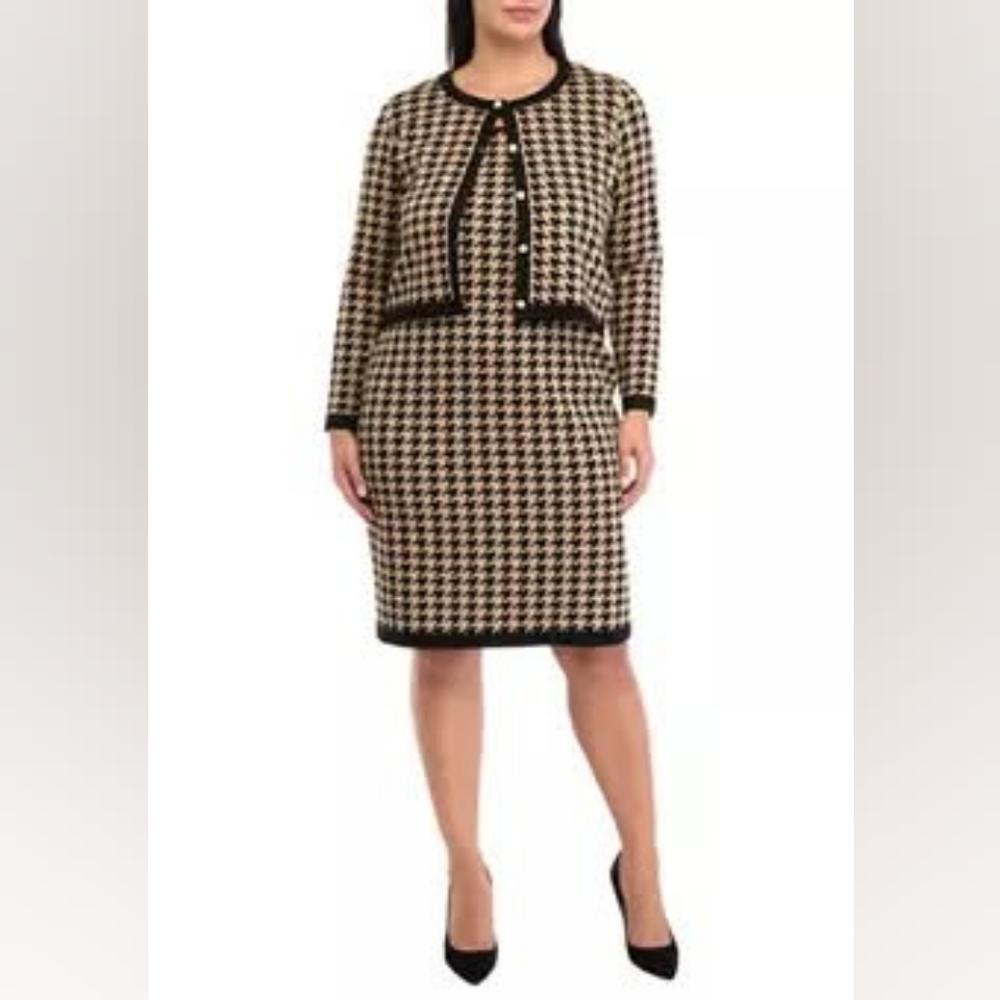 Maison Tara Hoodstooth print 2Piece Dress & Jacket SweaterSet!-NWT- Size 2x!